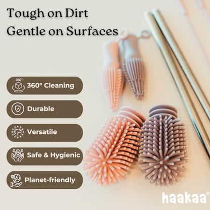 Haakaa Silicone Cleaning Brush Kit – Household Cleaning Brushes for Bottles and Crevices – Food-Grade Silicone: Dishwasher Safe (Brush-Mist Blue) - color: Brush-mist Blue