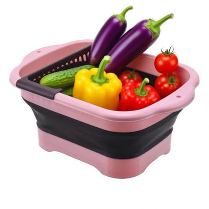 Collapsible Dish Basin with Portable Sink, 11L(2.91 Gallon) Collapsible Bucket with Drain Plug, Foldable Sink Tub Dishpan Wash Basin for Vegetable Washing Camping RV Kitchen (Pink) - color: Pink