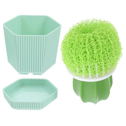 NUOBESTY Cactus Design Kitchen Dish Brush Set with Handle, Round Dish Scrubber for Effective Plate and Vegetable Cleaning, Quick Dry Green Household Sink Cleaning Tool