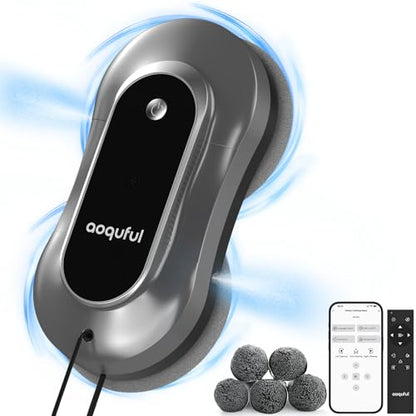 Intelligent Window Cleaning Robot - Electric Window Cleaner with Dual Water Spray, Remote & App Control, Suitable for Interior & Exterior Windows, Includes 12 Cloths, Sliver Grey - color: Sliver Grey