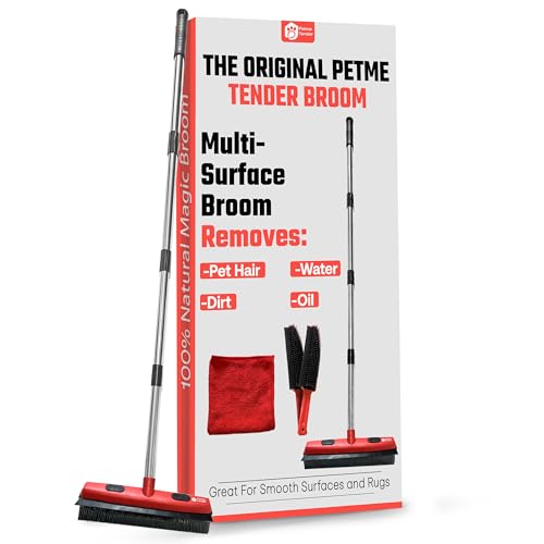 Hybrid Dog Pet Hair Removal Broom with Squeegee – Adjustable Handle Rubber Broom for Pet, Hardwood Floors, Tile, & Liquid-Dirt with 2 Portable Hair Brushes & Cloth