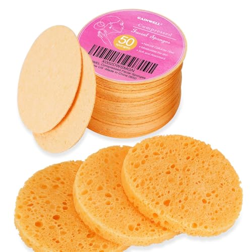 GAINWELL 50-Count Compressed, GAINWELL Cellulose, 100% Natural Cosmetic Spa Sponge for Facial Cleansing, Exfoliating Mask, Makeup Removal - color: Yellow, size: 50 Count (Pack of 1)