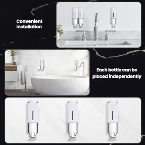 EHORIA 3-in-1 Quadrate Dispensers for The Shower,Shower soap Dispenser,Conditioner Dispenser, Shampoo Dispenser,No Drilled Wall Mounted Distributor,Hotel,Bathroom,Home - color: Triple, White
