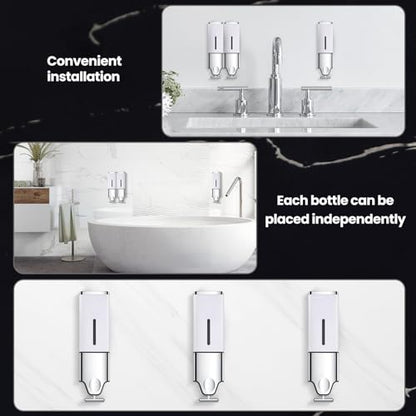 EHORIA 3-in-1 Quadrate Dispensers for The Shower,Shower soap Dispenser,Conditioner Dispenser, Shampoo Dispenser,No Drilled Wall Mounted Distributor,Hotel,Bathroom,Home - color: Triple, White