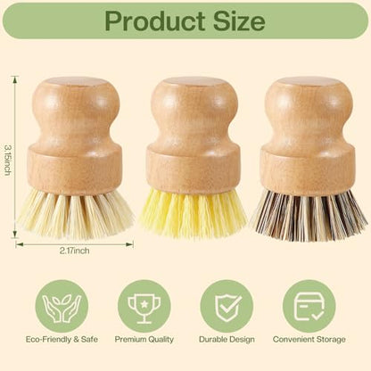 Wooden Dish Brush with Metal Stand Handheld Bamboo Wok Brush Scrubber for Dishes Pans Pots Fruit and Veggie Washing(3,Beige Brown Yellow) - color: Beige Brown Yellow