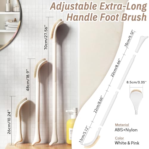 New Foot Brush & Foot Files Set(3PCS), 3-IN-1 Foot Scrubber with Long Handle, 10.2’’-27.5’’Adjustable Foot Scrub Brush and 2 Upgrade Foot File Callus Remover, Gift-Box Packed(White+2*Foot File) - color: White Kit04
