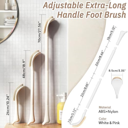 New Foot Brush & Foot File Set(2PCS), 3-in-1 Foot Scrubber in Shower, 10.2’’-27.5’’Adjustable Long Handle Foot Scrub Brush and Upgrade Foot File Callus Remover, Gift-Box Packed(White Set) - color: White+foot File