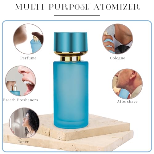 2pcs 50ml Glass Spray Bottle for Perfume,Refillable Travel Perfume Atomizer Bottles,Blue Portable Cologne Atomizer Empty Bottle.(Blue*2) - color: Blue*2