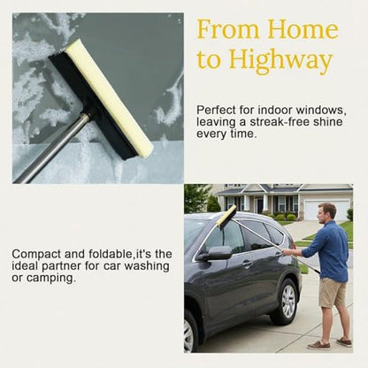 2 in 1 Car Window Squeegee and Collapsible Bucket Set,Long Handle,Gray - color: Gray