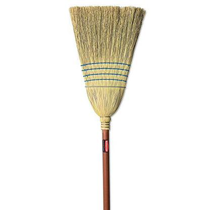 Rubbermaid Commercial Products Heavy-Duty Corn Broom, 1 1/8-Inch Wood Handle, Red, Indoor/Outdoor Broom for Courtyard/Garage/Lobby/Mall/Office - style: Single