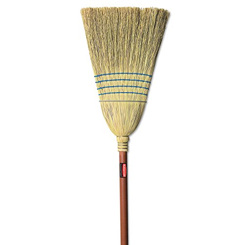 Rubbermaid Commercial Products Heavy-Duty Corn Broom, 1 1/8-Inch Wood Handle, Red, Indoor/Outdoor Broom for Courtyard/Garage/Lobby/Mall/Office - style: Single