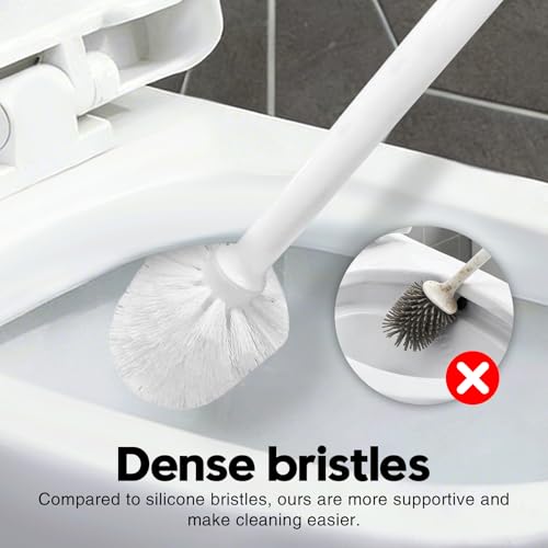 2 Pack Toilet Brush and Holder Set, Toilet Bowl Brush with Non-Slip Handle for Deep Cleaning, Nylon Bristles, Bathroom Accessories White