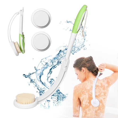 Fanwer 3 in 1 Lotion Applicator for Back Self Elderly & Back Bath Brush for Shower for Men and Women with Long Handle, 18.9in Curved Long Handled Shower Body Brush, Back Scrubber for Shower - size: 1pc 18.9"