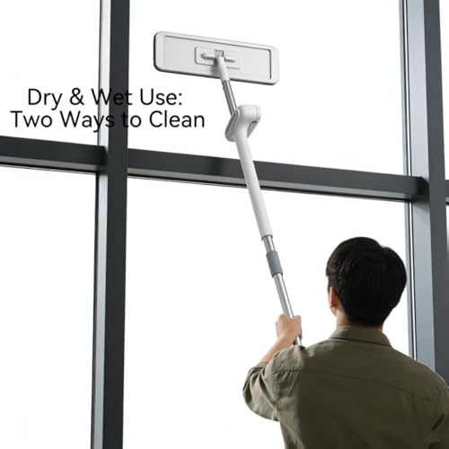 360 Hands-Free Self Wringing Floor Cleaning Mop, Flat Mop - Microfiber with 6 x Washable Pads, Hand Washing Free for Hardwood and Window, White