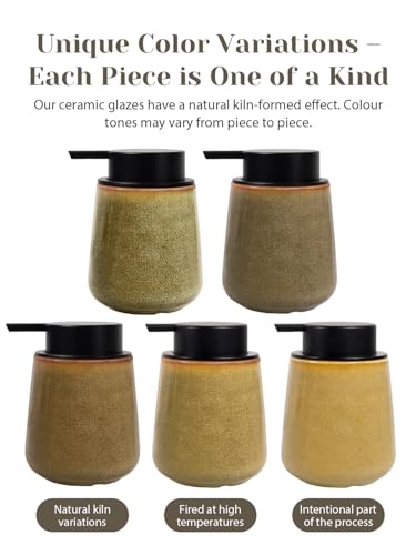 INGOFIN Ceramic Foaming Soap Dispenser - 12 oz Refillable Foam Hand Soap Dispenser Bathroom, Modern Dish Dispenser Pump for Kitchen,Kiln-Glazed Earthy Greenish-Brown - color: Kiln-glazed Greenish-brown-foam