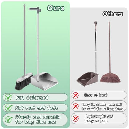 Metal Broom with Dustpan Combo Set-Long Handle Broom with Dustpan,Heavy Duty Standing Dust Pan & Soft Bristles Brooms,Indoor Outdoor Dust Pan Brooms for Home Office Lobby Floor - size: Dustpan and broom 36*35 in