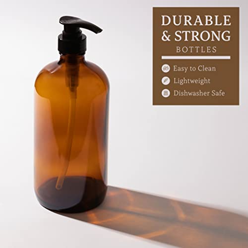 32 Ounce Glass Shampoo and Conditioner Dispenser Bottle with Pump, Shower - 1 Liter Body Wash Dispenser for Shower & Laundry Detergent Dispenser- by Kitchentoolz - Set of 2 - color: Amber, size: Pack of 2