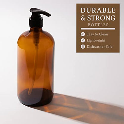 32 Ounce Glass Shampoo and Conditioner Dispenser Bottle with Pump, Shower - 1 Liter Body Wash Dispenser for Shower & Laundry Detergent Dispenser- by Kitchentoolz - Set of 2 - color: Amber, size: Pack of 2