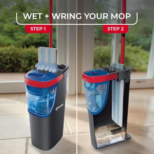 O-Cedar H2prO Flat Mop System with 2 Mop Head Refills | Quick Cleaning Tool | Clean with Clean Water | Machine Washable Reusable Microfiber Mop Pad | Safe on Wood Floors, Vinyl,Tile, Baseboards, Walls - size: H2prO + 2 Refills
