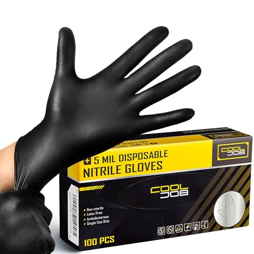COOLJOB 5 Mil Black Disposable Nitrile Gloves for Men, Heavy-Duty for Household Cleaning, Cooking, Working, Powder Free, S-XL - size: XL (Pack of 1000)