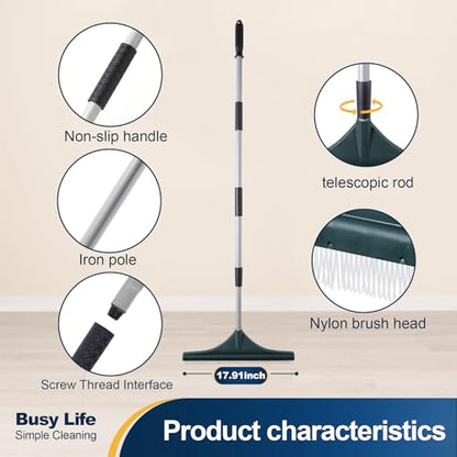 Yocada Artificial Turf Rake Grass Brush Broom Carpet Lawn Leaf Rake Cleaner Broom Telescopic Iron Pole for Yard Cleaning and Pet Hair Removal 56.69"