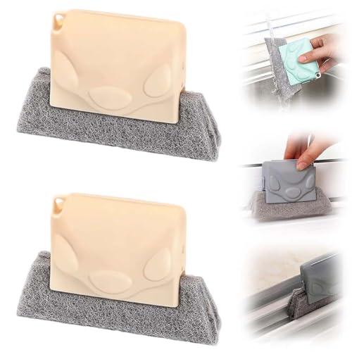 Magic Window Track Cleaner, 2025 Upgraded Window Groove Cleaning Brush Tools Set, Hand-held Window Track Cleaner Brushes Tools, Sliding Track Cleaner for Sliding Door, Sill, Tile Lines (2 PCS Beige) - color: 2 Pcs Beige