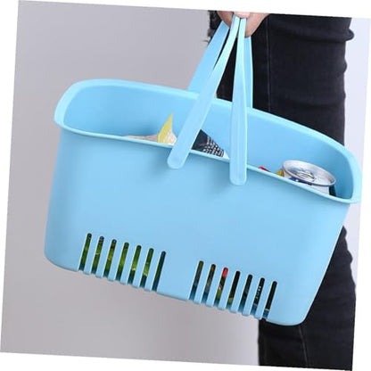 Healifty Large Portable Plastic Storage Basket Organizer 30x20.5x15cm Blue Sundries Container for Bathroom and Kitchen Desktop Storage