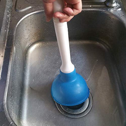 Drain Plunger, Small Hand Force Plumber Helper, Little 4 inch Cup Clog Remover, Tiny Rubber Unclogger in 9" Short Handle for Kitchen Sink, Bathroom Toilet, Shower Bath Tub (Blue) - color: Blue