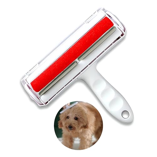 Portable Pet Hair Remover | Reusable Lint Roller for Cat and Dog | Hair Remover for Furniture, Couch, Carpet, Clothing, Seat and Bedding (Red) - color: Red
