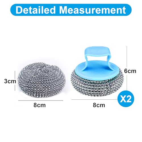 Stainless Steel Scrubbers for Kitchen and Bathroom 2 Pack, Heavy Duty Scouring Pads for Pots, Pans, Sink, Grill, Oven, Steel Wool Cleaning Pads for Dishes and Surfaces Blue