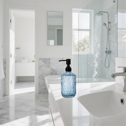 18oz Blue Glass Soap Dispenser, Refillable Kitchen, Bathroom Thick Glass Soap Dispenser with Black Rustproof Pump for Dishwashing Liquid, Hand Soap, Lotion, Body Wash (Blue-Black Pump) - color: Blue-black Pump