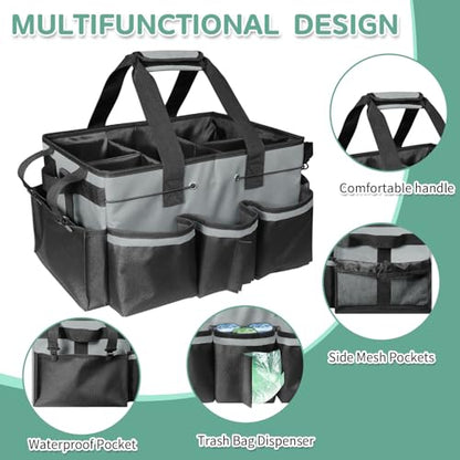Boczif Cleaning Caddy Bag Wearable, Supplies Organizer With Handle, Shoulder Straps & Detachable Divide, Tool Organizers Tote for Cleaners & Housekeepers (Grey) - color: Grey