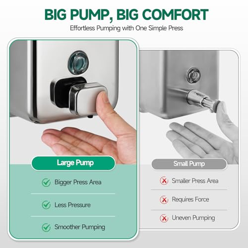 anydry Commercial Wall Mounted Soap Dispenser 37oz 1100ml Large Capacity Polished Stainless Steel Manual Dispenser for High Traffic Restrooms - color: Polished