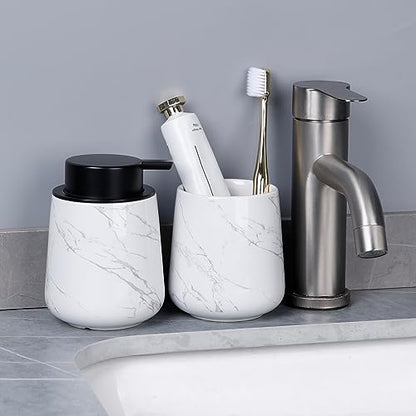 Bosilunlife Hand Soap Dispenser - Marble Lotion Dispenser 12Oz Ceramic Soap Dispenser Bathroom Refillable Liquid Pump Dispenser for Bathroom Kitchen Dispenser for Dish Soap with Easy-to-Press Pump - color: Marble