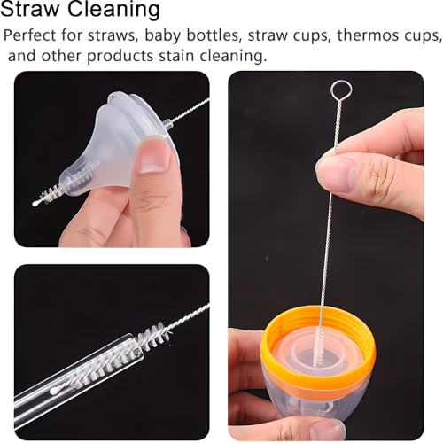 10-Piece Straw Cleaning Brush Set - Stainless Steel Handle & Soft Bristles, Multi-Size Brushes for Glass/Silicone/Metal Tubes, Cups, Bottles, Test Tubes & Mini Containers