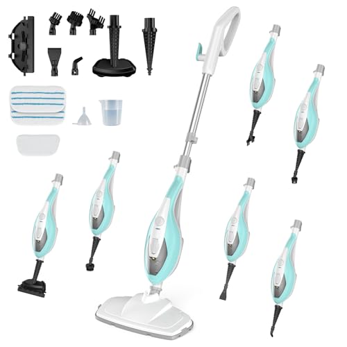 OLIXIS 10-in-1 Steam Mop, 1550W Detachable Handheld Steam Cleaner for Floor Cleaning, 16FT Cord, 2 Washable Pads, Multi-Purpose Floor Steamer for Hardwood, Carpet, Tile, Grout, Windows, White Green - color: White Green, size: 12.41"*6.70"*40.55"