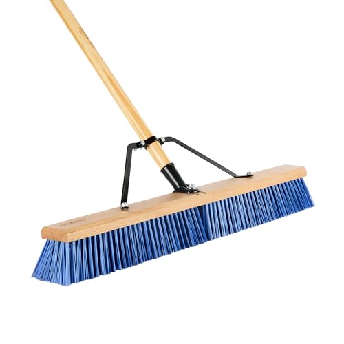 Restaurantware-BROOM HEAD ONLY: Clean Tek Professional 30-Inch Broom Head, 1 Heavy-Duty Push Cleaning Tool - Handle And Brace Sold Separately, Heavy Plastic Bristles, Wooden, Commercial Use - size: 30", style: Wood, with Heavy Flagged Bristles