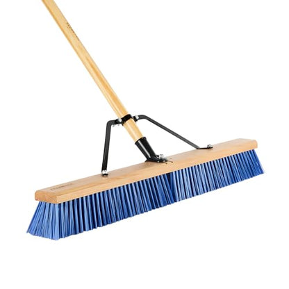 Restaurantware-BROOM HEAD ONLY: Clean Tek Professional 30-Inch Broom Head, 1 Heavy-Duty Push Cleaning Tool - Handle And Brace Sold Separately, Heavy Plastic Bristles, Wooden, Commercial Use - size: 30", style: Wood, with Heavy Flagged Bristles