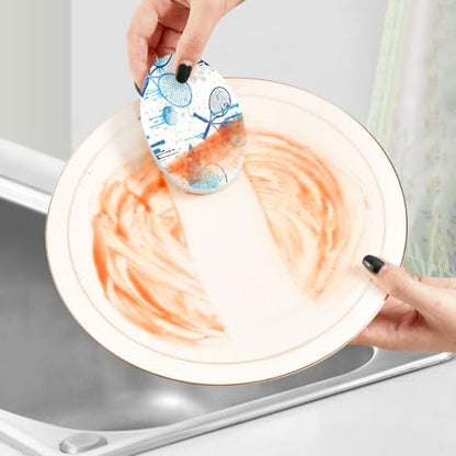 Blue Tennis Rackets Balls Pattern Dish Scrub Sponges Kitchen Non Scratch Reusable Compressed Cellulose Sponge Hanging for Household Cleaning Washing Dishes Pots and Pans 3 Pack - color: Pattern1