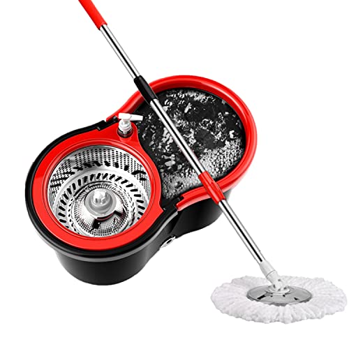 Mop and Bucket with Wringer Set 360° 3psc Microfiber Spin Mop with Bucket and Dual Mop Heads Self Wringing Spinning Mop for Office and Home Use (20QT)