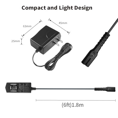 9V 6FT Charger for Homitt Electric Spin Scrubber, Compatible with HM115C, HM115CW, HM115CD, HM115CG, HM204C, 2-Prong AC Power Adapter, Replacement Power Supply for Voweek VWS211/SP02 Charging Cable