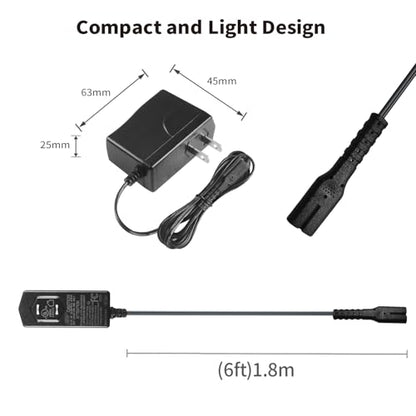 9V 6FT Charger for Homitt Electric Spin Scrubber, Compatible with HM115C, HM115CW, HM115CD, HM115CG, HM204C, 2-Prong AC Power Adapter, Replacement Power Supply for Voweek VWS211/SP02 Charging Cable