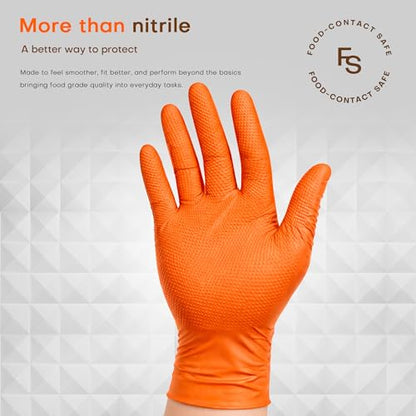 SUPER+ HEAVY DUTY Nitrile Gloves 8 Mil Diamond Texture Disposable Chemical Resistant Powder &Latex Free Food Safe Orange 50Ct - color: Medium (Orange)