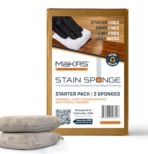 MāKRS Stain Sponge, 2-Pack Staining Pads, Stain Brushes for Wood, Lint and Streak-Free Applicator Sponges, Micro-Brush Over Foam Core, for Wood Stains and All Finishes, Easy to Use - size: Pack of 2