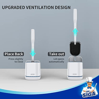 MR.SIGA Toilet Bowl Brush and Holder, Durable and Flexible Bristles, Wall Mounted Toilet Brush for Bathroom Cleaning, White, 1 Pack - color: White, size: 4.8"L x 3.1"W x 15.7"H
