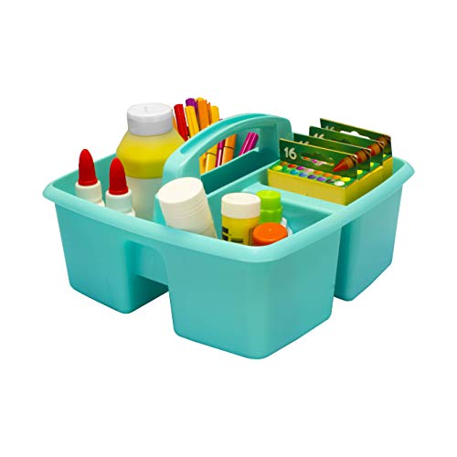 Storex 3-Compartment Small Caddy – Multipurpose Classroom Organizer with Handle, Teal, 6-Pack (00952U06C), 9.25 x 9.25 x 5.25 Inches - color: Teal, size: 6-Pack, style: Small