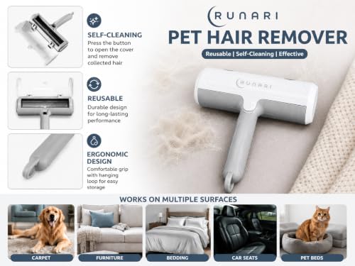 Reusable Lint Roller | Pet Hair Remover | Standard Size for Lint or Pet Fur on Furniture, Clothing & Car | Portable | Eco-Friendly | Electrostatic (White)