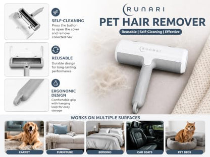 Reusable Lint Roller | Pet Hair Remover | Standard Size for Lint or Pet Fur on Furniture, Clothing & Car | Portable | Eco-Friendly | Electrostatic (White)
