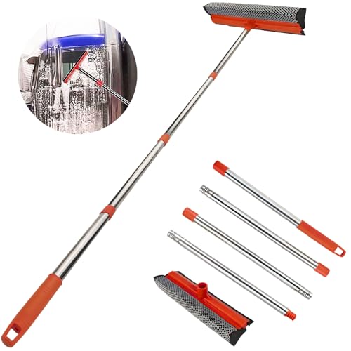 Window Squeegee for Window Cleaning, Squeegee Window Cleaner Tool 2 in 1 Car Window Cleaning Tool with Extension Pole 58‘’ Telescopic Window Washing Equipment, Shower Squeegee for Shower Glass Door - color: Red, size: 58"