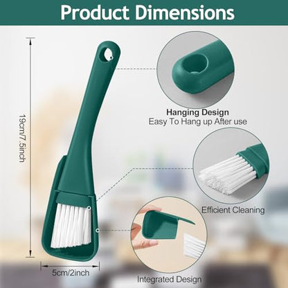 Crevice Cleaning Brush with Dustpan, Mini Dust Pans for Window Tracks, Sliding Door Rails, Scrubber Cleaning Tool for Key Board, Green - color: Green